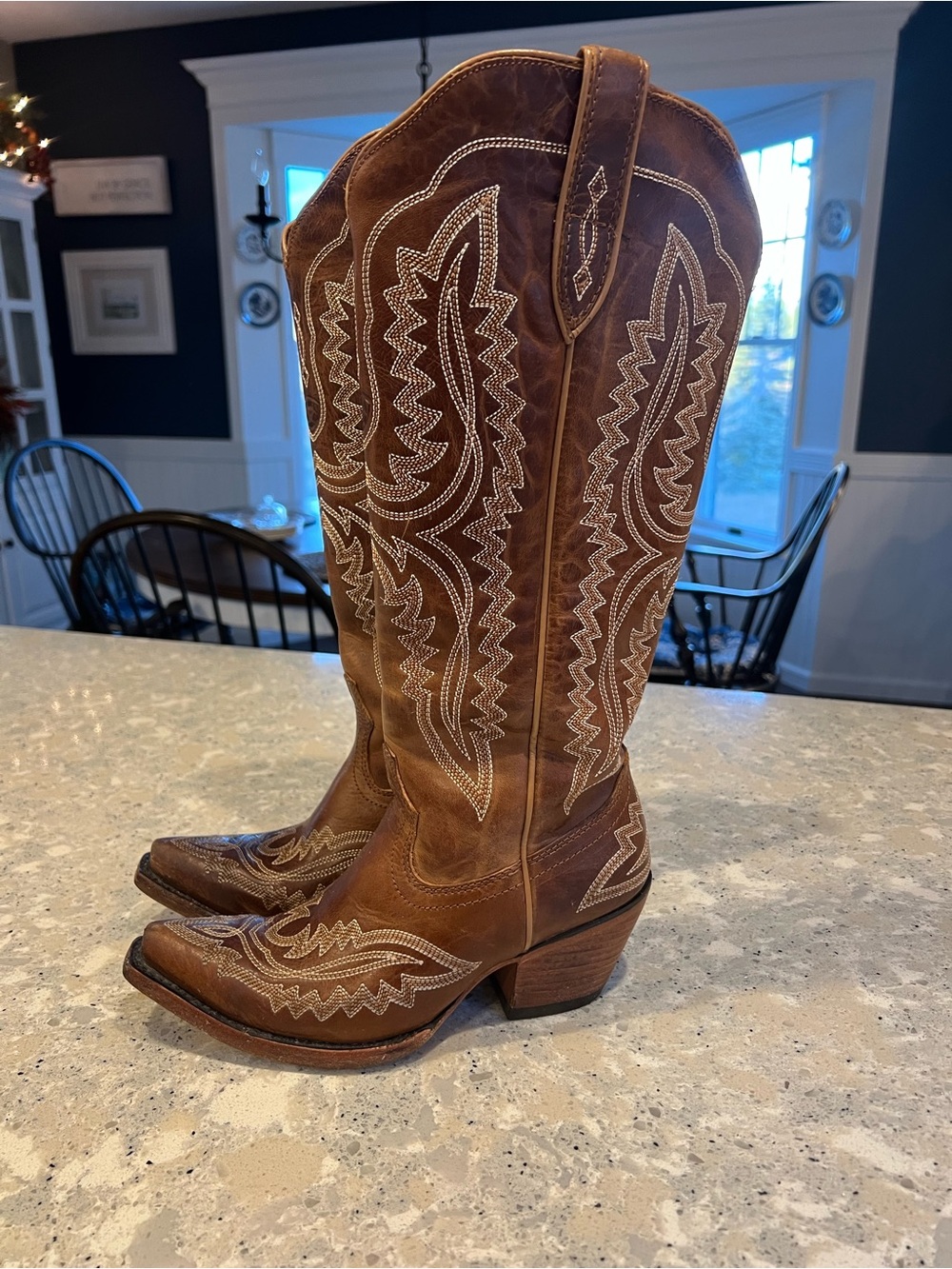 Ariat Brown Embroidered Leather Western Heeled Boots
